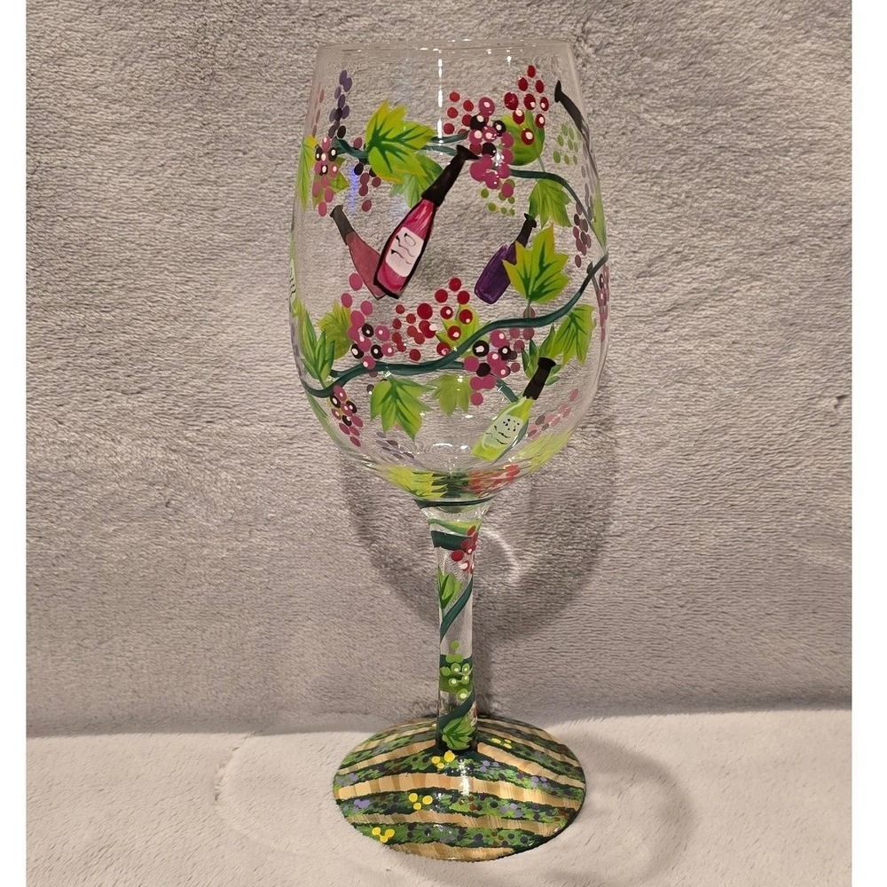Lolita Love My Wine Tasting Hand‎ Painted Wine Glass Grapes Vineyard Recipe Base